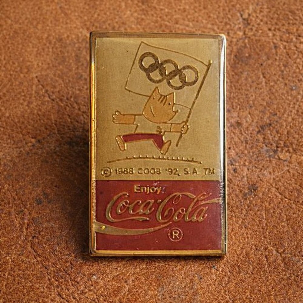 Barcelona Olympics 1992 Coca Cola Olympic Flag Lapel Pin - Coke Cobi Mascot Pin